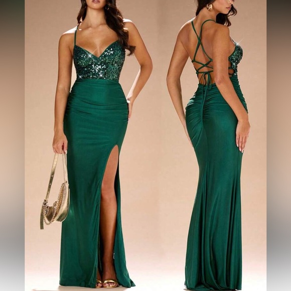 Elegant Green Sequin Evening Gown